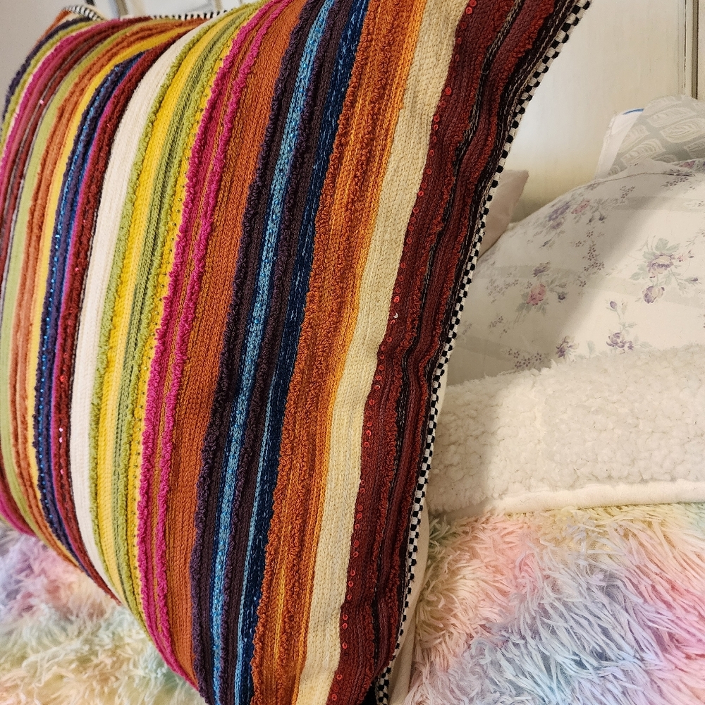 MacKenzie-Childs Zanskar Square Pillow Retro Striped 22 X 22 - Picture 2 of 6